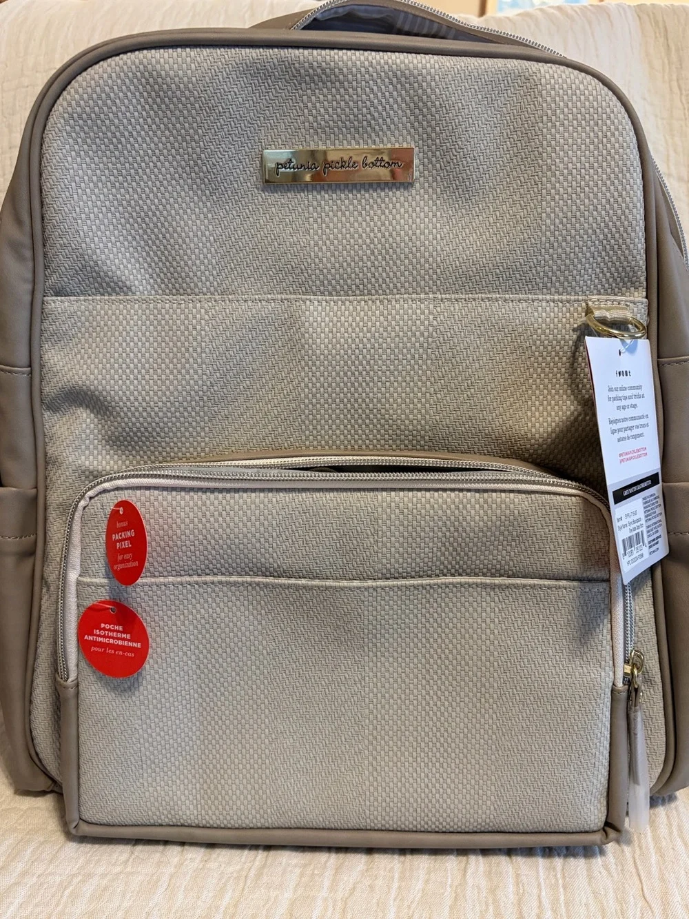 petunia pickle bottom Beige Textured Backpack